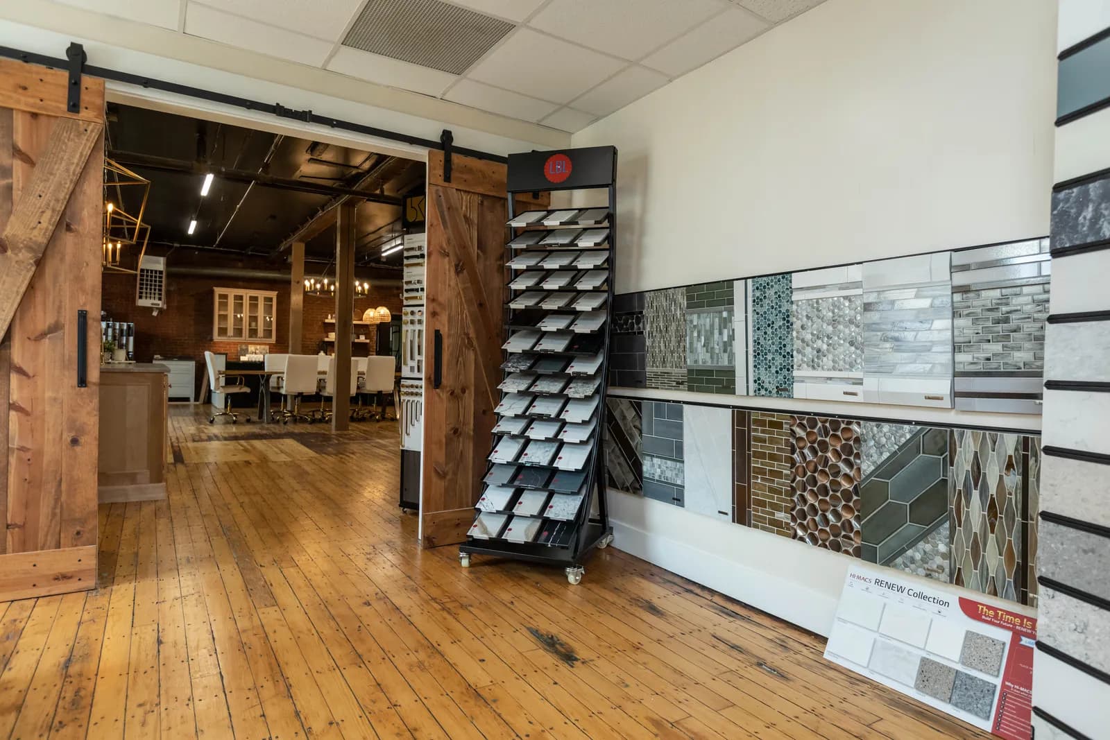 Tile display wall with sample boards