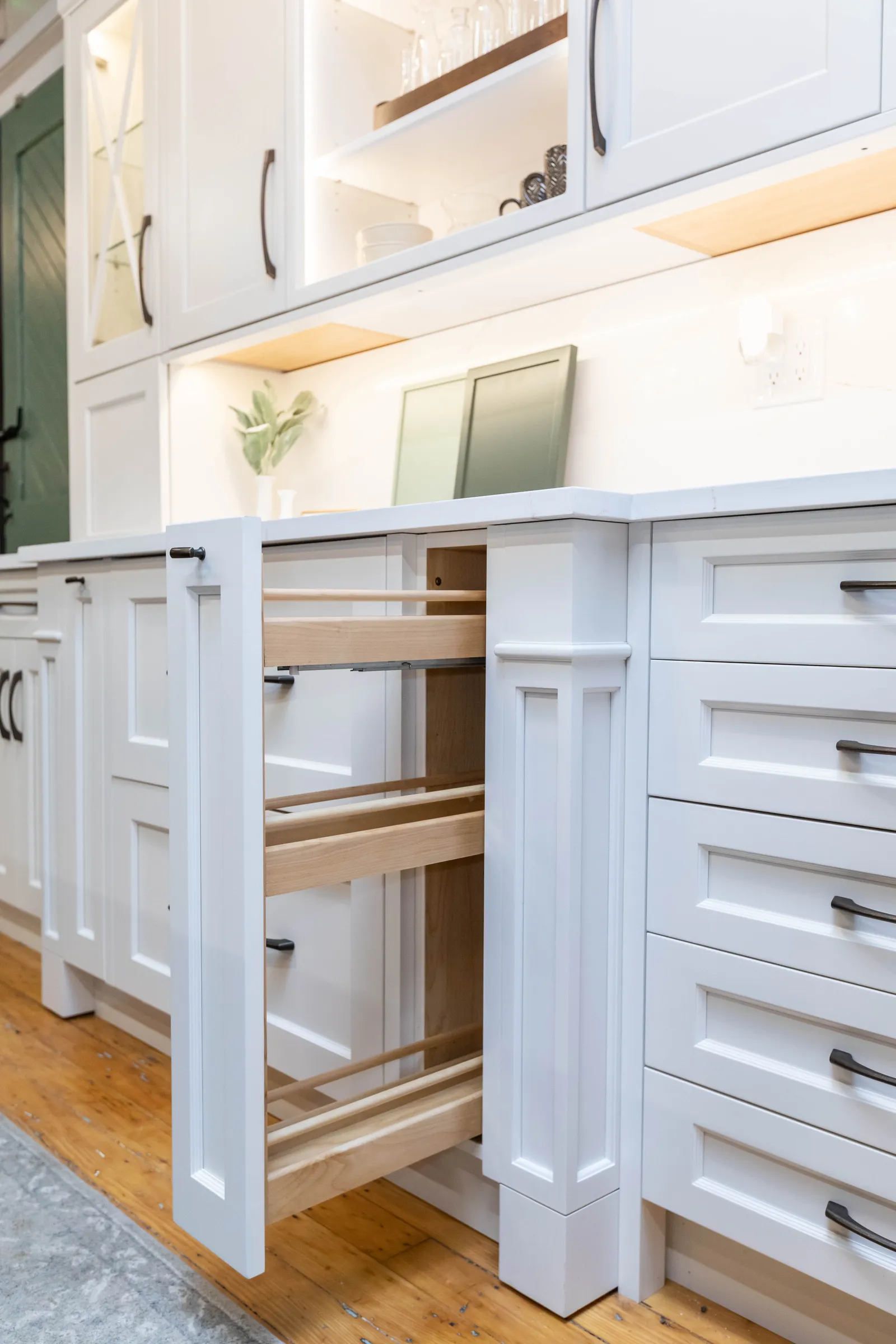 White cabinet pull-out storage organizer